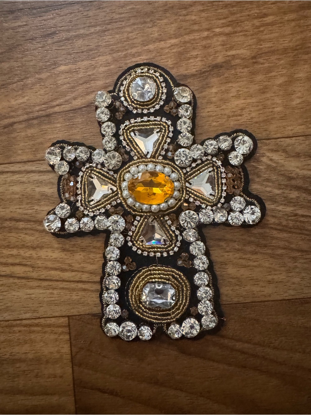 Large Beaded Rhinestone Cross Appliqué Patch - Picture 2 of 5